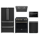 Forno 5-Piece Appliance Package - 30-Inch Electric Range, Under Cabinet Range Hood, French Door Refrigerator, Dishwasher , & Microwave Drawer in Black with Antique Brass Trim