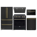 Forno 5-Piece Appliance Package - 30-Inch Electric Range, Under Cabinet Range Hood, French Door Refrigerator, Dishwasher , & Microwave Drawer in Black with Antique Brass Trim