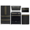 Forno 5-Piece Appliance Package - 30-Inch Electric Range, Under Cabinet Range Hood, French Door Refrigerator, Dishwasher , & Microwave Drawer in Black with Antique Brass Trim