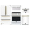 Forno 5-Piece Appliance Package - 30-Inch Electric Range, Under Cabinet Range Hood, French Door Refrigerator, Dishwasher, and 30-Inch Microwave Drawer in White with Antique Brass Trim