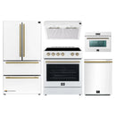 Forno 5-Piece Appliance Package - 30-Inch Electric Range, Under Cabinet Range Hood, Refrigerator, Dishwasher, and 24-Inch Microwave Oven in White with Antique Brass Trim
