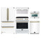 Forno 5-Piece Appliance Package - 30-Inch Electric Range, Under Cabinet Range Hood, Refrigerator, Dishwasher, and 24-Inch Microwave Oven in White with Antique Brass Trim