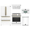 Forno 5-Piece Appliance Package - 30-Inch Electric Range, Under Cabinet Range Hood, Refrigerator, Dishwasher, and 30-Inch Microwave Oven in White with Antique Brass Trim
