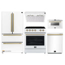 Forno 5-Piece Appliance Package - 30-Inch Electric Range, Under Cabinet Range Hood, French Door Refrigerator, Dishwasher , & Microwave Drawer in White with Antique Brass Trim