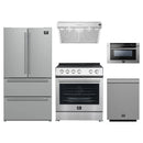 Forno 5-Piece Appliance Package - 30-Inch Electric Range, Under Cabinet Range Hood, French Door Refrigerator, Dishwasher , & Microwave Drawer in Stainless Steel