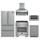 Forno 5-Piece Pro Appliance Package - 30-Inch Gas Range, Refrigerator, Wall Mount Hood, 30-Inch Microwave Drawer, & 3-Rack Dishwasher in Stainless Steel