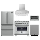 Forno 5-Piece Pro Appliance Package - 36-Inch Gas Range, Refrigerator, Wall Mount Hood, 30-Inch Microwave Drawer, & 3-Rack Dishwasher in Stainless Steel