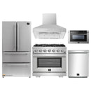 Forno 5-Piece Pro Appliance Package - 36-Inch Gas Range, Refrigerator, Wall Mount Hood, 24-Inch Microwave Drawer, & 3-Rack Dishwasher in Stainless Steel