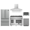 Forno 5-Piece Pro Appliance Package - 48-Inch Gas Range, Refrigerator, Wall Mount Hood, 30-Inch Microwave Drawer, & 3-Rack Dishwasher in Stainless Steel