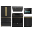 Forno 5-Piece Appliance Package - 30-Inch Inducton Range, Under Cabinet Range Hood, Refrigerator, Dishwasher, and 24-Inch Microwave Oven in Black with Antique Brass Trim