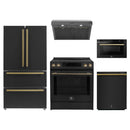 Forno 5-Piece Appliance Package - 30-Inch Induction Range, Under Cabinet Range Hood, Refrigerator, Dishwasher, and  Microwave Drawer in Black with Antique Brass Trim