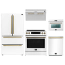 Forno 5-Piece Appliance Package - 30-Inch Inducton Range, Under Cabinet Range Hood, Refrigerator, Dishwasher, and  24-Inch Microwave Oven in White with Antique Brass Trim
