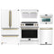 Forno 5-Piece Appliance Package - 30-Inch Inducton Range, Under Cabinet Range Hood, Refrigerator, Dishwasher, and  24-Inch Microwave Oven in White with Antique Brass Trim