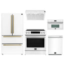 Forno 5-Piece Appliance Package - 30-Inch Induction Range, Under Cabinet Range Hood, Refrigerator, Dishwasher, and 30-Inch Microwave Oven in White with Antique Brass Trim