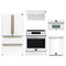 Forno 5-Piece Appliance Package - 30-Inch Induction Range, Under Cabinet Range Hood, Refrigerator, Dishwasher, and 30-Inch Microwave Oven in White with Antique Brass Trim