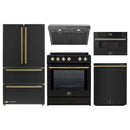 Forno 5-Piece Appliance Package - 30-Inch Induction Range, Under Cabinet Range Hood, French Door Refrigerator, Dishwasher, and 30-Inch Microwave Drawer in Black with Antique Brass Trim