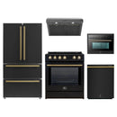 Forno 5-Piece Appliance Package - 30-Inch Inducton Range, Under Cabinet Range Hood, Refrigerator, Dishwasher, and 24-Inch Microwave Oven in Black with Antique Brass Trim