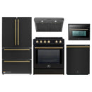 Forno 5-Piece Appliance Package - 30-Inch Inducton Range, Under Cabinet Range Hood, Refrigerator, Dishwasher, and 24-Inch Microwave Oven in Black with Antique Brass Trim