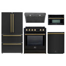 Forno 5-Piece Appliance Package - 30-Inch Induction Range, Under Cabinet Range Hood, Refrigerator, Dishwasher, and  30-Inch Microwave Oven in Black with Antique Brass Trim