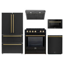 Forno 5-Piece Appliance Package - 30-Inch Induction Range, Under Cabinet Range Hood,  French Door Refrigerator, Dishwasher, and  Microwave Drawer in Black with Antique Brass Trim