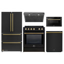 Forno 5-Piece Appliance Package - 30-Inch Induction Range, Under Cabinet Range Hood,  French Door Refrigerator, Dishwasher, and  Microwave Drawer in Black with Antique Brass Trim