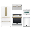 Forno 5-Piece Appliance Package - 30-Inch Inducton Range, Under Cabinet Range Hood, Refrigerator, Dishwasher, and 24-Inch Microwave Oven in White with Antique Brass Trim