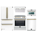 Forno 5-Piece Appliance Package - 30-Inch Inducton Range, Under Cabinet Range Hood, Refrigerator, Dishwasher, and 24-Inch Microwave Oven in White with Antique Brass Trim