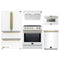 Forno 5-Piece Appliance Package - 30-Inch Induction Range, Under Cabinet Range Hood,  French Door Refrigerator, Dishwasher, and  Microwave Drawer in White with Antique Brass Trim