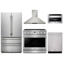 Thor Kitchen A-Series 5-Piece Appliance Package - 36-Inch Gas Range, Wall Mount Range Hood, Refrigerator, Dishwasher, and Microwave in Stainless Steel