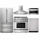 Thor Kitchen 5-Piece Pro Appliance Package - 36-Inch Dual Fuel Range with Liquid Propane Cooktop, French Door Refrigerator, Pro-Style Wall Mount Hood, Dishwasher & Microwave Drawer in Stainless Steel