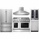 Thor Kitchen 5-Piece Pro Appliance Package - 48-Inch Dual Fuel Range with Liquid Propane Cooktop, Pro Wall Mount Hood, French Door Refrigerator, Dishwasher, and Wine Cooler in Stainless Steel