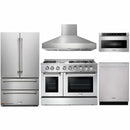 Thor Kitchen 5-Piece Pro Appliance Package - 48-Inch Dual Fuel Range with Liquid Propane Cooktop, French Door Refrigerator, Dishwasher, Pro Wall Mount Hood, and Microwave Drawer in Stainless Steel