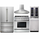 Thor Kitchen 5-Piece Pro Appliance Package - 36-Inch Gas Range with Liquid Propane Kit, French Door Refrigerator, Pro-Style Wall Mount Hood, Dishwasher, and Wine Cooler in Stainless Steel