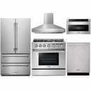 Thor Kitchen 5-Piece Pro Appliance Package - 36-Inch Gas Range with Liquid Propane Kit, French Door Refrigerator, Pro-Style Wall Mount Hood, Dishwasher, and Microwave Drawer in Stainless Steel