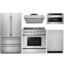 Thor Kitchen 5-Piece Pro Appliance Package - 36-Inch Gas Range with Liquid Propane Kit, French Door Refrigerator, Under Cabinet Hood, Dishwasher, and Microwave Drawer in Stainless Steel