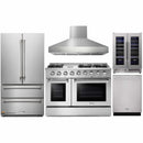 Thor Kitchen 5-Piece Pro Appliance Package - 48-Inch Gas Range with Liquid Propane Kit, Pro Wall Mount Hood, French Door Refrigerator, Dishwasher, and Wine Cooler in Stainless Steel