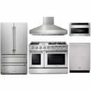Thor Kitchen 5-Piece Pro Appliance Package - 48-Inch Gas Range with Liquid Propane Kit, French Door Refrigerator, Dishwasher, Pro Wall Mount Hood, and Microwave Drawer in Stainless Steel