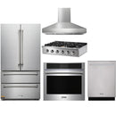 Thor Kitchen 5-Piece Pro Appliance Package - 36" Rangetop, Wall Oven, Pro-Style Wall Mount Hood, Dishwasher & Refrigerator in Stainless Steel