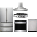 Thor Kitchen 5-Piece Pro Appliance Package - 36-Inch Cooktop with Liquid Propane Kit, Wall Oven, Pro-Style Wall Mount Hood, Dishwasher & Refrigerator in Stainless Steel