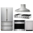 Thor Kitchen 5-Piece Pro Appliance Package - 48-Inch Cooktop with Liquid Propane Kit, Wall Oven, Wall Mount Hood, Dishwasher & Refrigerator in Stainless Steel