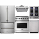 Thor Kitchen 5-Piece Appliance Package - 30-Inch Gas Range with Liquid Propane Kit, French Door Refrigerator, Under Cabinet Hood, Dishwasher, and Wine Cooler in Stainless Steel