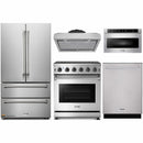 Thor Kitchen 5-Piece Appliance Package - 30-Inch Gas Range with Liquid Propane Kit, French Door Refrigerator, Under Cabinet Hood, Dishwasher, and Microwave Drawer in Stainless Steel