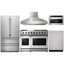 Thor Kitchen 5-Piece Appliance Package - 48-Inch Gas Range with Liquid Propane Kit, French Door Refrigerator, Pro Wall Mount Hood, Dishwasher, and Microwave Drawer in Stainless Steel