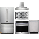 Thor Kitchen 5-Piece Pro Appliance Package - 36" Cooktop, Wall Oven, Pro-Style Wall Mount Hood, Dishwasher, & Refrigerator in Stainless Steel