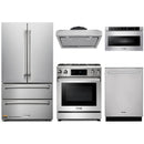 Thor Kitchen 5-Piece Appliance Package - 30-Inch Gas Range with Liquid Propane Kit, Tilt Panel, French Door Refrigerator, Under Cabinet Hood, Dishwasher, and Microwave Drawer in Stainless Steel