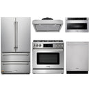 Thor Kitchen 5-Piece Appliance Package - 36-Inch Gas Range with Liquid Propane Kit, Tilt Panel, French Door Refrigerator, Under Cabinet Hood, Dishwasher, and Microwave Drawer in Stainless Steel