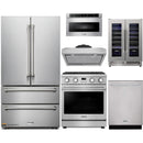 Thor Kitchen A-Series 6-Piece Appliance Package - 30-Inch Propane Gas Range, Under Cabinet Range Hood, Refrigerator, Dishwasher, Microwave, and Wine Cooler in Stainless Steel