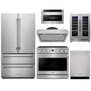 Thor Kitchen A-Series 6-Piece Appliance Package - 36-Inch Gas Range, Under Cabinet Range Hood, Refrigerator, Dishwasher, Microwave, and Wine Cooler in Stainless Steel