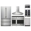 Thor Kitchen A-Series 6-Piece Appliance Package - 48-Inch Gas Range, Pro-Style Wall Mount Range Hood, Refrigerator, Dishwasher, Microwave, and Wine Cooler in Stainless Steel