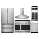Thor Kitchen A-Series 6-Piece Appliance Package - 48-Inch Propane Gas Range, Pro-Style Wall Mount Range Hood, Refrigerator, Dishwasher, Microwave, and Wine Cooler in Stainless Steel